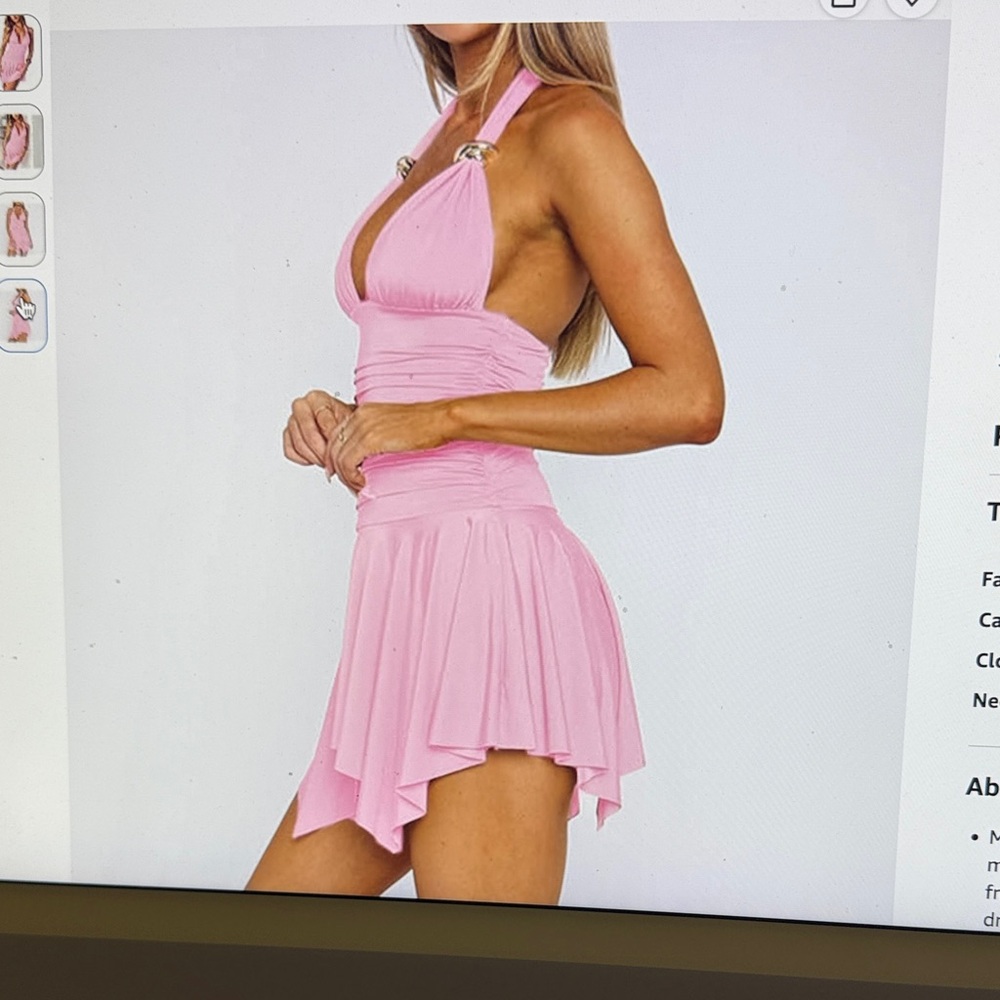Pink Halter V-Neck Ruched Mini Dress - Picture 2 of 2